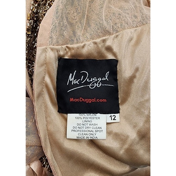 Mac Duggal Long Sleeve Beaded Column Evening Gown Embellished Size 12 Mocha 5240 - Picture 7 of 16